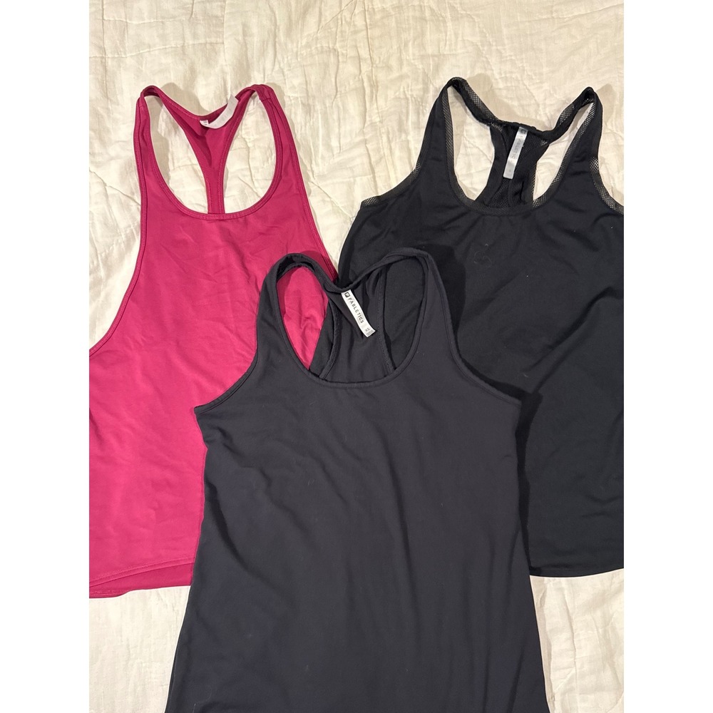 Fabletics Womens XS Activewear Tank Top Bundle Black Pink Racerback Mesh 3 Pack